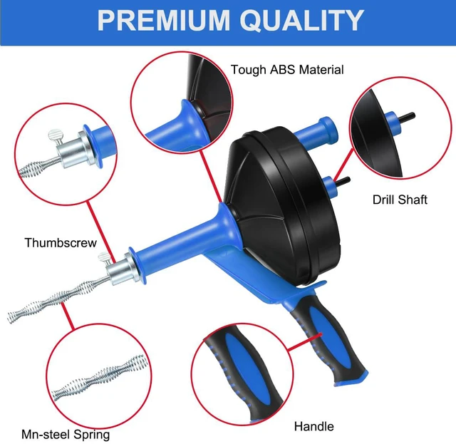 Alt view image 2 of 7 - Drain Auger, Clog Remover with Drill Adapter, 25 Feet Flexible Plumbing Snake Use Manually or Powered for Kitchen, Bathroom and Shower Sink, Comes with Gloves (blue)