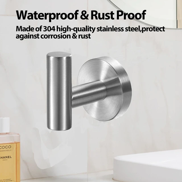 Alt view image 3 of 7 - Towel Hooks for Bathroom,6 Packs Wall Mount Towel Holder,Black Matte Wall Robe Hook,Stainless Steel Heavy Duty Door Hanger Towel Hook for Kitchen, Bedroom,Hotel,Pool,Coats - Silver