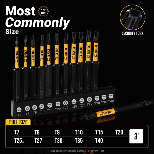 Alt view image 2 of 7 - Impact Torx Bit Set 13PCS (TT7-TT40), 3 S2 Steel Security Torx, Tamper Proof Torque Star Bit Set with Magnetic CNC Machined Tips, Impact Screwdriver Bits with Storage Case