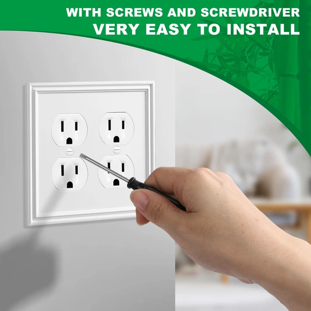 Alt view image 6 of 6 - White Decorative Double Outlet Covers Wall Plates 2 Pack Natural Material Light Switch Plate - Modern Style 2 Gang Duplex Outlet Covers for Bathroom Kitchen