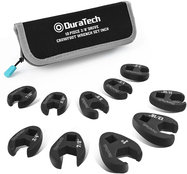 Main image of 10-Piece 3/8 Inch Drive Crowfoot Wrench Set, SAE, CR-V Steel, with Zipper Bag