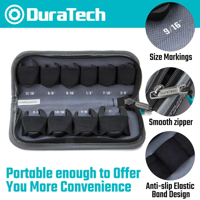 Alt view image 5 of 7 - 10-Piece 3/8 Inch Drive Crowfoot Wrench Set, SAE, CR-V Steel, with Zipper Bag