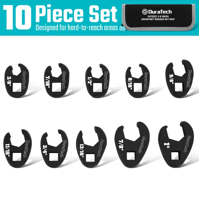 Alt view image 3 of 7 - 10-Piece 3/8 Inch Drive Crowfoot Wrench Set, SAE, CR-V Steel, with Zipper Bag