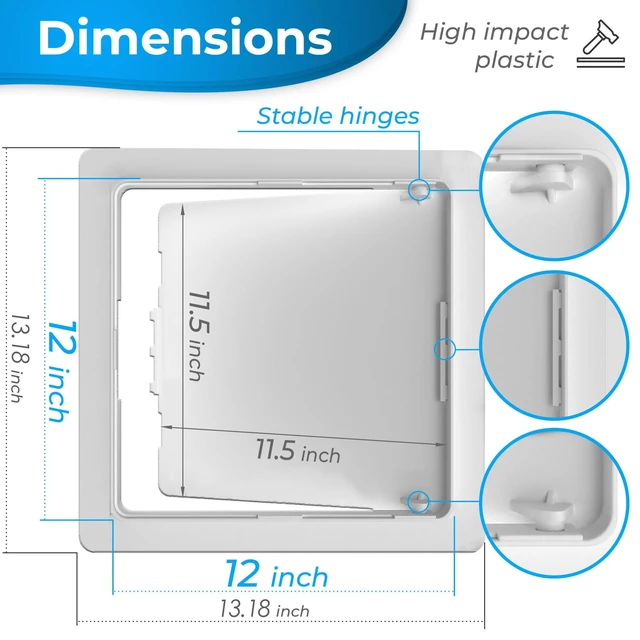 Alt view image 2 of 7 - Access Panel for Drywall - 12 x 12 in - Wall Hole Cover - Access Door - Plumbing Access Panel for Drywall - Heavy Durable Plastic White