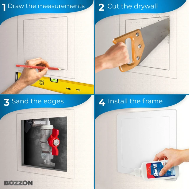 Alt view image 3 of 7 - Access Panel for Drywall - 12 x 12 in - Wall Hole Cover - Access Door - Plumbing Access Panel for Drywall - Heavy Durable Plastic White