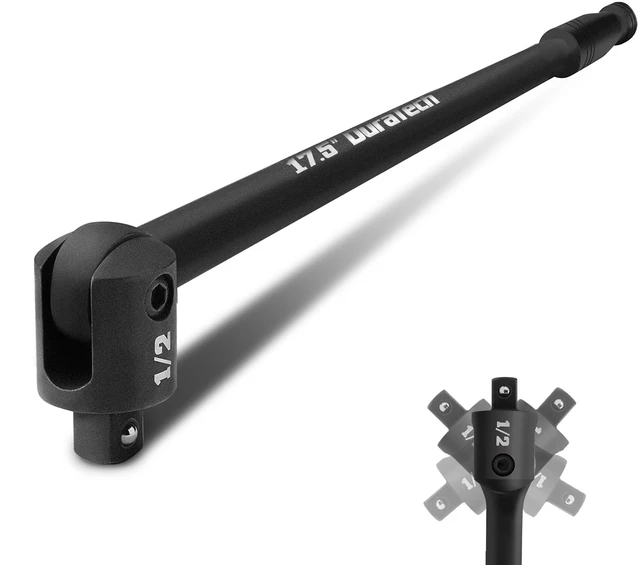 Main image of 1/2" Drive 17.5-Inch Heavy Duty Breaker Bar with 240° Flex Head Spring-loaded Detent Ball, CR-MO Head, Premium Black Phosphate Finish, Ideal for Industrial, Construction, and Mechanic Tasks