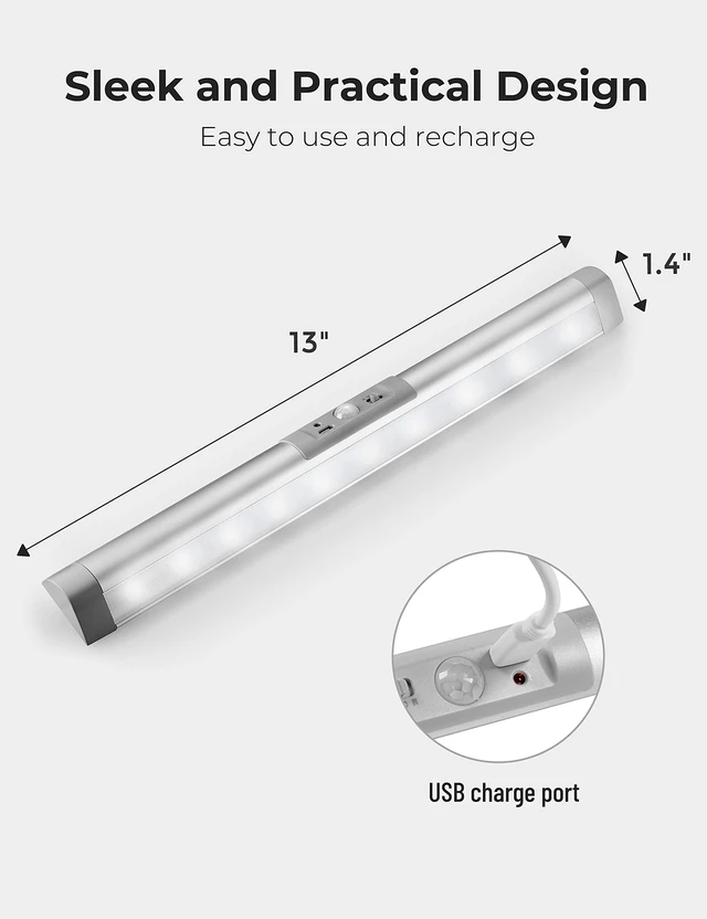 Alt view image 7 of 7 - 3 Pack Automatic Motion Sensor Closet Lights with Eye-Protection Design, LED Under Cabinet Wireless Lighting, Rechargeable Closet Lightings for Wardrobe Pantry Light