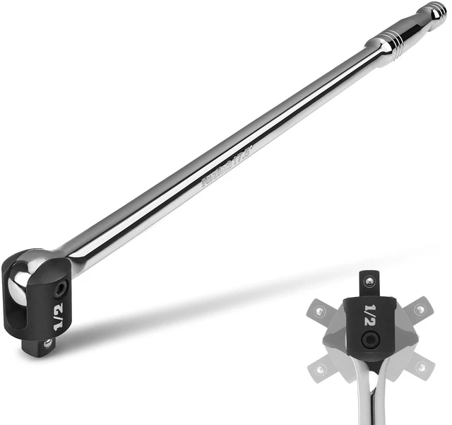Main image of 1/2" Drive 17.5-Inch Heavy Duty Breaker Bar with 240° Flex Head Spring-loaded Detent Ball, Premium Chrome Alloy Made, Ideal for Industrial, Construction, and Mechanic Tasks