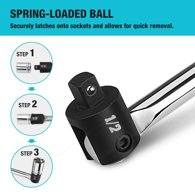 Alt view image 6 of 6 - 1/2" Drive 17.5-Inch Heavy Duty Breaker Bar with 240° Flex Head Spring-loaded Detent Ball, Premium Chrome Alloy Made, Ideal for Industrial, Construction, and Mechanic Tasks
