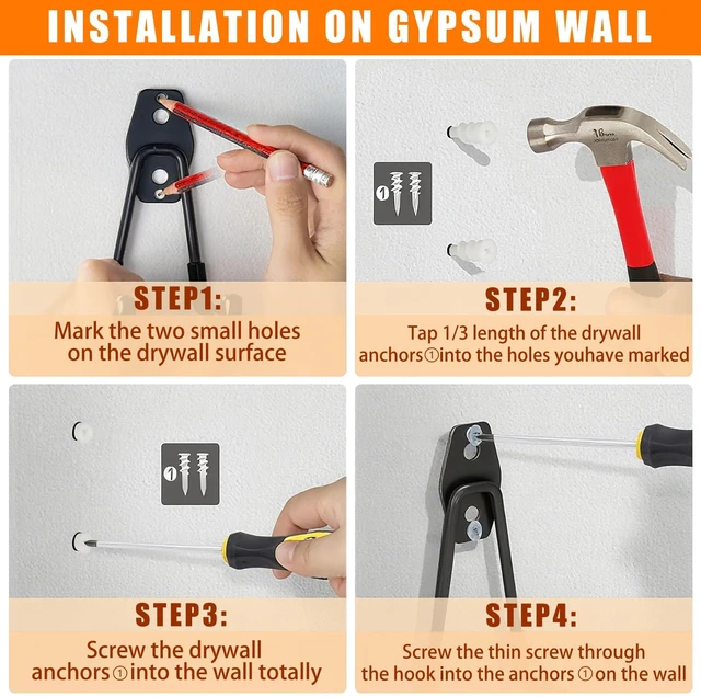 Alt view image 4 of 7 - Heavy Duty Wall Mount Steel 12 Pack Orange Garage Storage Hooks Wall Hooks Heavy Duty for Hanging Bike, Ladder, Garden Tools,Broom,HoseAnti-Slip Coating Garage Wall Organization