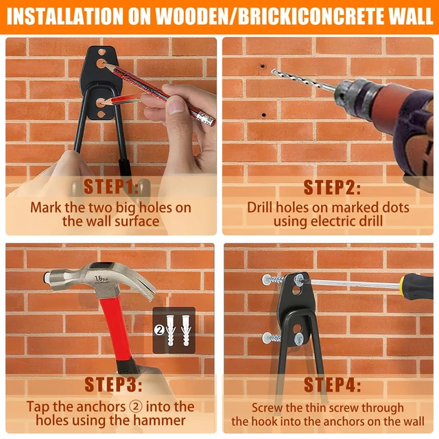 Alt view image 5 of 7 - Heavy Duty Wall Mount Steel 12 Pack Orange Garage Storage Hooks Wall Hooks Heavy Duty for Hanging Bike, Ladder, Garden Tools,Broom,HoseAnti-Slip Coating Garage Wall Organization