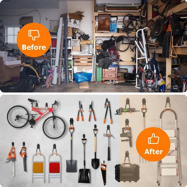 Alt view image 7 of 7 - Heavy Duty Wall Mount Steel 12 Pack Orange Garage Storage Hooks Wall Hooks Heavy Duty for Hanging Bike, Ladder, Garden Tools,Broom,HoseAnti-Slip Coating Garage Wall Organization