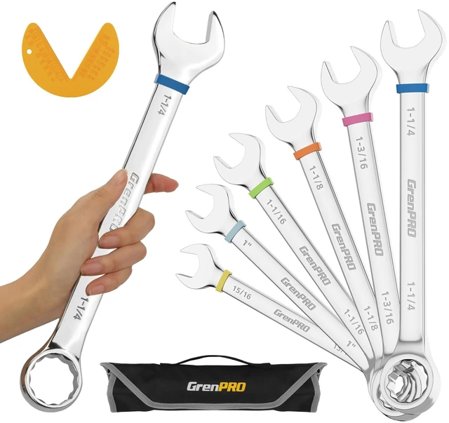 Main image of 7PC SAE Large Combination Wrench Set 15/16" To1-1/4 With Color Ring Long Standard Allen Key Set With Color Coding, Flat & Ball Tip Bit, DIY Assembly & Home Bicycle Repair, Corrosion Resistant