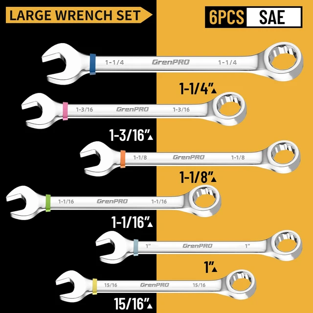 Alt view image 2 of 7 - 7PC SAE Large Combination Wrench Set 15/16" To1-1/4 With Color Ring Long Standard Allen Key Set With Color Coding, Flat & Ball Tip Bit, DIY Assembly & Home Bicycle Repair, Corrosion Resistant