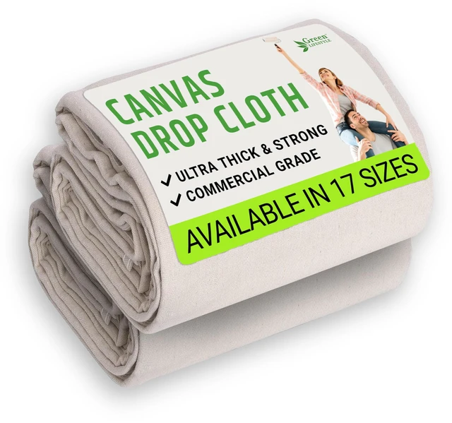 Main image of All Purpose Canvas Drop Cloths - Drop Cloth for Painting, Floor Cover, Heavy Duty Protection for Furniture & Surfaces, Reusable Painters Canvas Tarp for Renovation & Home (2 PACK 9x12)