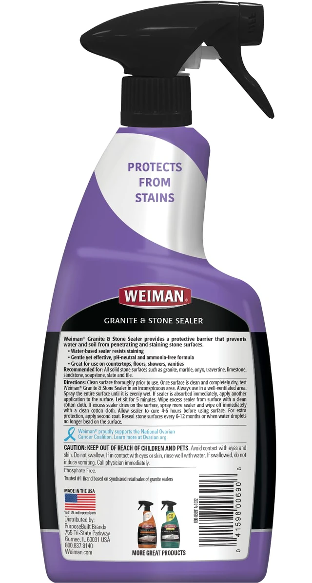 Alt view image 2 of 7 - Granite & Stone Sealer Spray - Protects Kitchen Countertops, Sinks, Showers, Vanities & Floors From Stains - For Granite, Quartz, Marble, Tile, Limestone, Slate - Water Based, 24 oz
