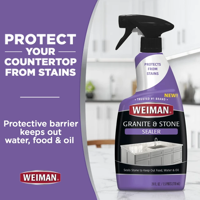 Alt view image 3 of 7 - Granite & Stone Sealer Spray - Protects Kitchen Countertops, Sinks, Showers, Vanities & Floors From Stains - For Granite, Quartz, Marble, Tile, Limestone, Slate - Water Based, 24 oz