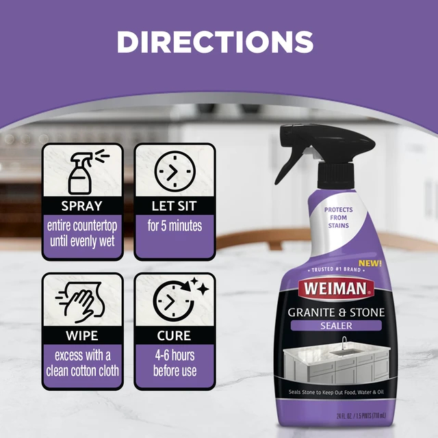 Alt view image 6 of 7 - Granite & Stone Sealer Spray - Protects Kitchen Countertops, Sinks, Showers, Vanities & Floors From Stains - For Granite, Quartz, Marble, Tile, Limestone, Slate - Water Based, 24 oz