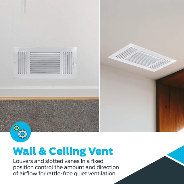 Alt view image 6 of 7 - 14 x 6 Inch (Duct Opening) Air Vent Cover for Wall or Ceiling, Three-Way Ventilation Register, Solid Steel HVAC Register Cover, White, 61616