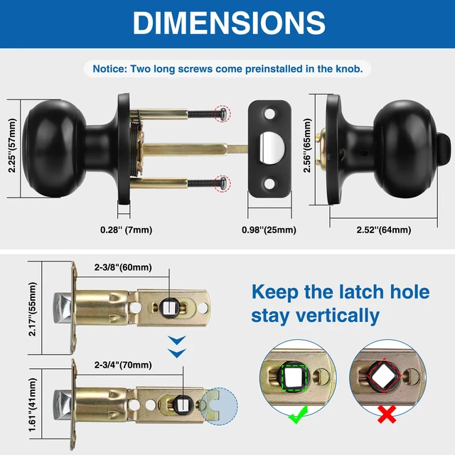 Alt view image 2 of 7 - 8 Pack Privacy Door Knob, Black Round Keyless Doorknobs Interior Lockset Matte Black Locking Door Knob for Bedroom/Bathroom, Privacy Modern Design Door Hardware Reversible for Left/Right Door Handle