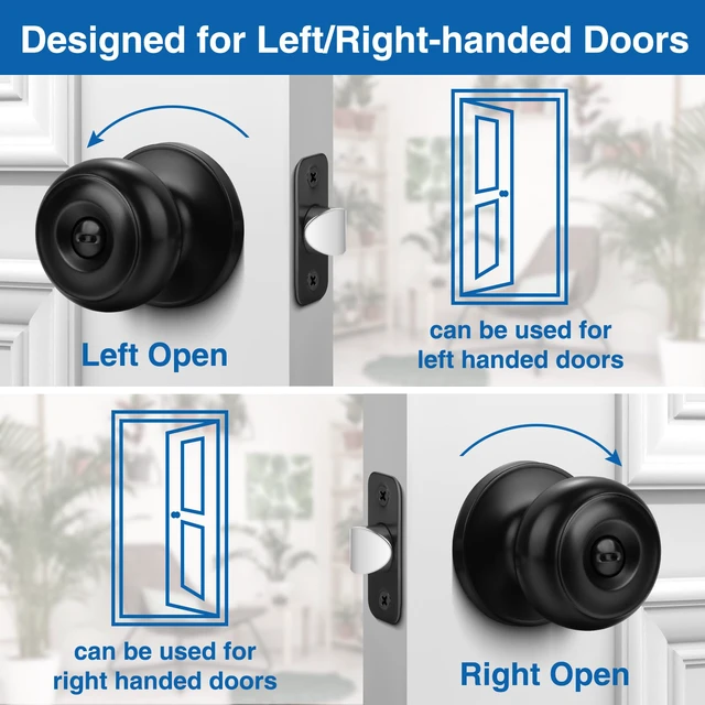Alt view image 6 of 7 - 8 Pack Privacy Door Knob, Black Round Keyless Doorknobs Interior Lockset Matte Black Locking Door Knob for Bedroom/Bathroom, Privacy Modern Design Door Hardware Reversible for Left/Right Door Handle