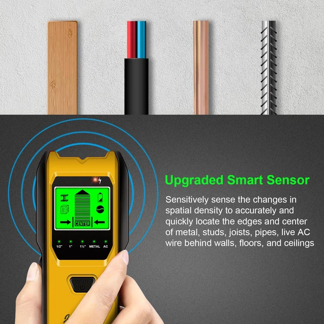 Alt view image 2 of 7 - Stud Finder Wall Scanner, 5 in 1 Multifunction Stud Locator with Upgraded Smart Sensor, HD LCD Display and Audio Alarm for The Center & Edge of Metal, Studs, AC Wire, and Pipe Detection (Butter)