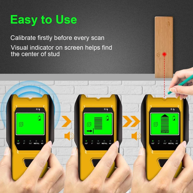 Alt view image 4 of 7 - Stud Finder Wall Scanner, 5 in 1 Multifunction Stud Locator with Upgraded Smart Sensor, HD LCD Display and Audio Alarm for The Center & Edge of Metal, Studs, AC Wire, and Pipe Detection (Butter)