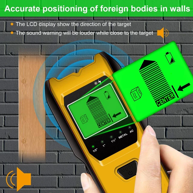 Alt view image 5 of 7 - Stud Finder Wall Scanner, 5 in 1 Multifunction Stud Locator with Upgraded Smart Sensor, HD LCD Display and Audio Alarm for The Center & Edge of Metal, Studs, AC Wire, and Pipe Detection (Butter)