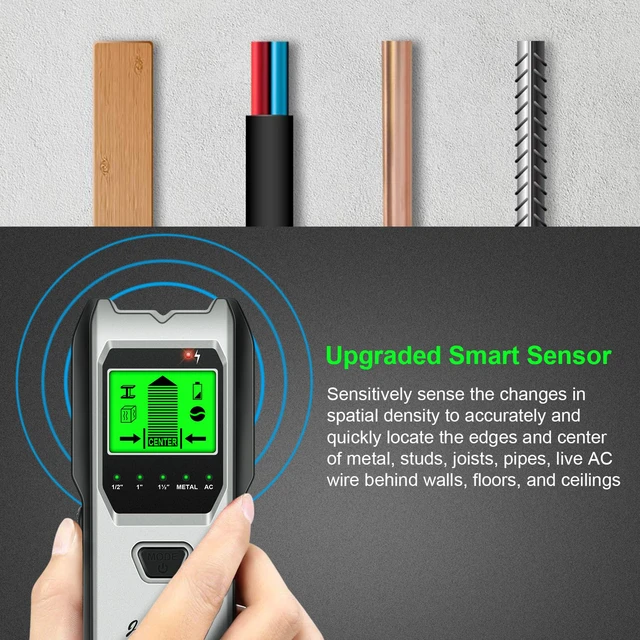 Alt view image 2 of 7 - Stud Finder Wall Scanner, 5 in 1 Multifunction Stud Locator with Upgraded Smart Sensor, HD LCD Display and Audio Alarm for The Center & Edge of Metal, Studs, AC Wire, and Pipe Detection (Gainsboro)
