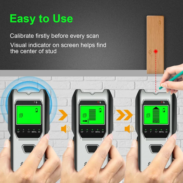 Alt view image 4 of 7 - Stud Finder Wall Scanner, 5 in 1 Multifunction Stud Locator with Upgraded Smart Sensor, HD LCD Display and Audio Alarm for The Center & Edge of Metal, Studs, AC Wire, and Pipe Detection (Gainsboro)