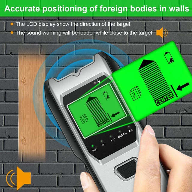 Alt view image 5 of 7 - Stud Finder Wall Scanner, 5 in 1 Multifunction Stud Locator with Upgraded Smart Sensor, HD LCD Display and Audio Alarm for The Center & Edge of Metal, Studs, AC Wire, and Pipe Detection (Gainsboro)
