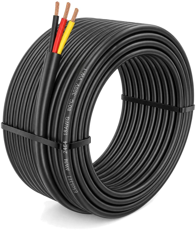 Main image of 18 AWG 3-Conductor Stranded Copper PVC Wire, 50 FT 18 AWG three-conductor cable for compatible low-voltage circuits