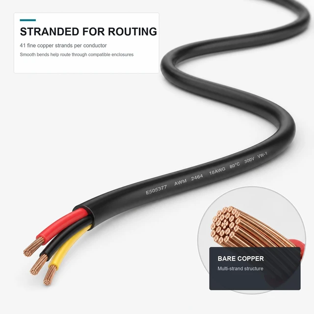 Alt view image 4 of 7 - 18 AWG 3-Conductor Stranded Copper PVC Wire, 50 FT 18 AWG three-conductor cable for compatible low-voltage circuits