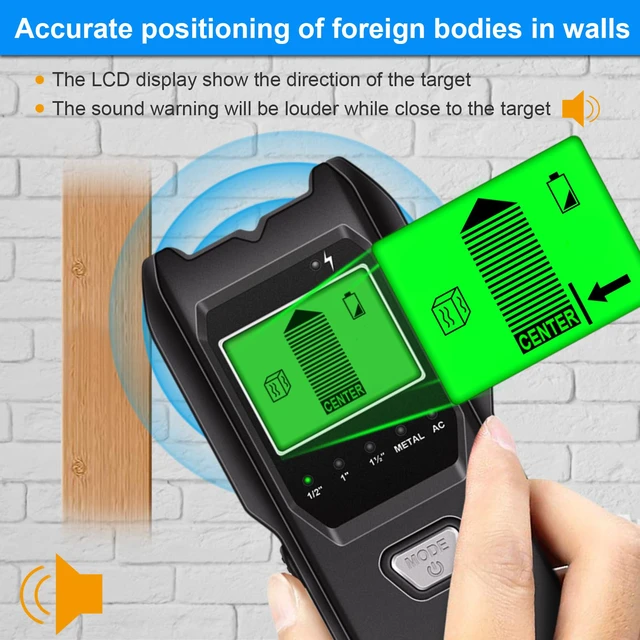 Alt view image 5 of 7 - Stud Finder Wall Scanner, 5 in 1 Multifunction Stud Locator with Upgraded Smart Sensor, HD LCD Display and Audio Alarm for The Center & Edge of Metal, Studs, AC Wire, and Pipe Detection (Charcoal)