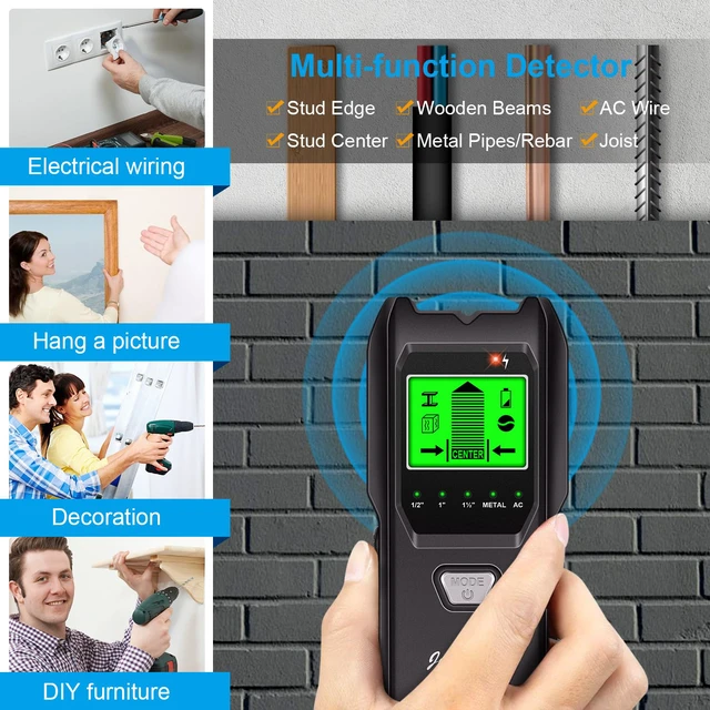 Alt view image 7 of 7 - Stud Finder Wall Scanner, 5 in 1 Multifunction Stud Locator with Upgraded Smart Sensor, HD LCD Display and Audio Alarm for The Center & Edge of Metal, Studs, AC Wire, and Pipe Detection (Charcoal)