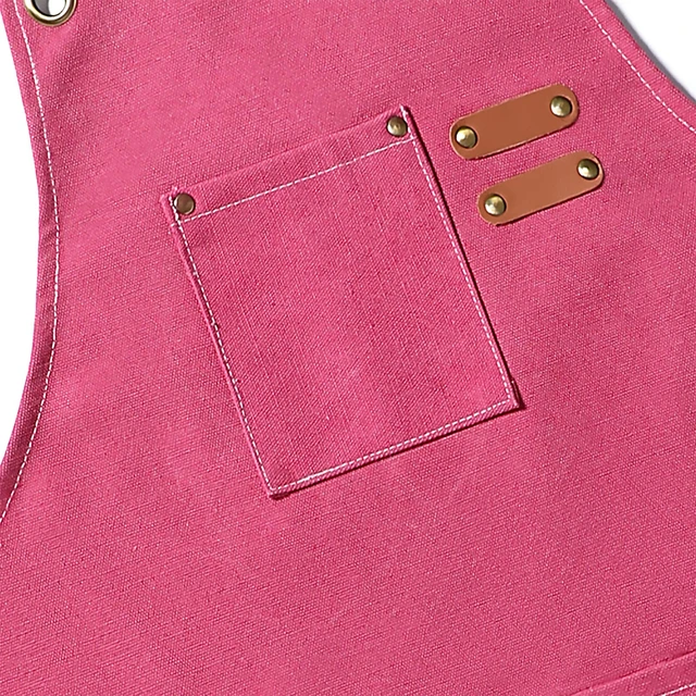 Alt view image 4 of 7 - Chef Aprons for Men Women with Oversized Pockets, 16-Ounce Cotton Canvas Cross Back Heavy Duty Work Apron (Pink)