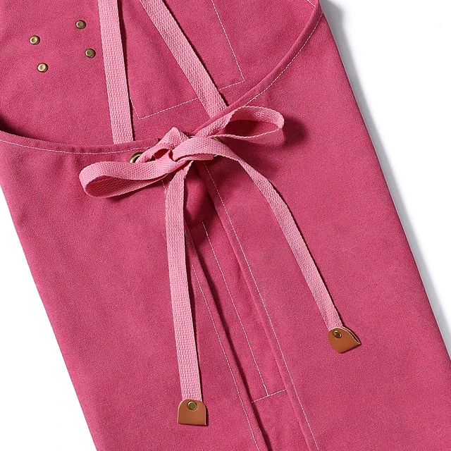 Alt view image 6 of 7 - Chef Aprons for Men Women with Oversized Pockets, 16-Ounce Cotton Canvas Cross Back Heavy Duty Work Apron (Pink)