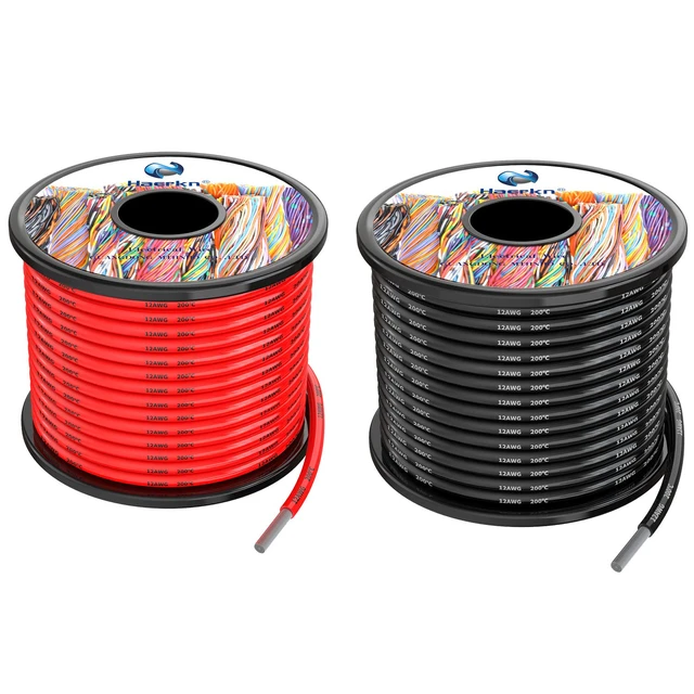 Main image of 12 awg Silicone Electrical Wire Cables 2 Colors 30ft Each Spool 12 Gauge High Temp 200 deg C 600V Soft and Flexible Hook Up Oxygen Free Stranded Tinned Copper Wire Model Battery Cable