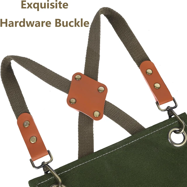 Alt view image 3 of 7 - Chef Aprons for Men Women with Oversized Pockets, 16-Ounce Cotton Canvas Cross Back Heavy Duty Work Apron (Army Green)
