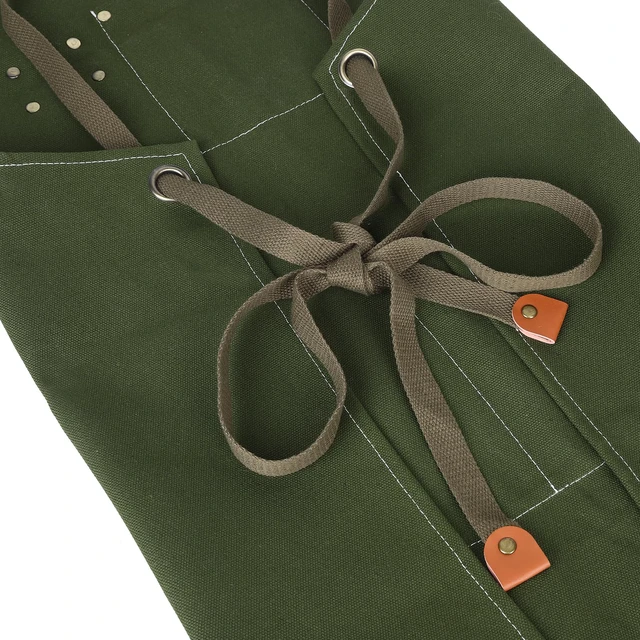 Alt view image 4 of 7 - Chef Aprons for Men Women with Oversized Pockets, 16-Ounce Cotton Canvas Cross Back Heavy Duty Work Apron (Army Green)
