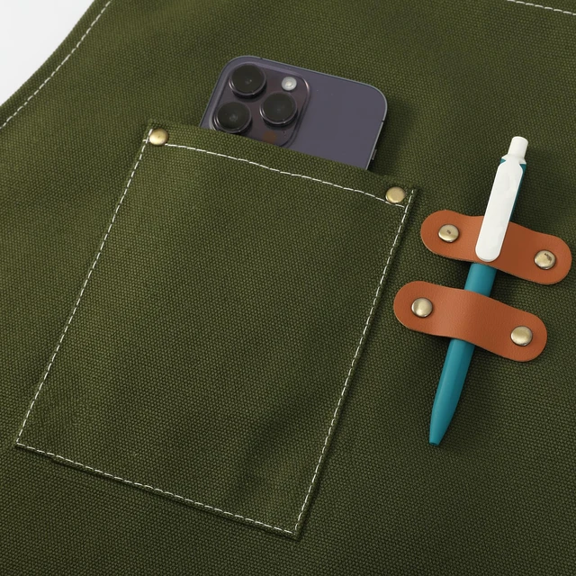 Alt view image 6 of 7 - Chef Aprons for Men Women with Oversized Pockets, 16-Ounce Cotton Canvas Cross Back Heavy Duty Work Apron (Army Green)