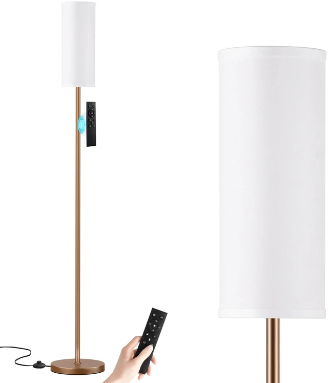 Main image of 64'' Floor Lamps for Living Room with Remote Control and Stepless Dimmable Colors Temperature & Brightness, 9W Bulb Included(White Lampshade & Brown Pole)