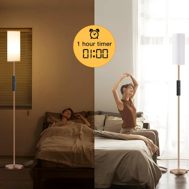 Alt view image 3 of 7 - 64'' Floor Lamps for Living Room with Remote Control and Stepless Dimmable Colors Temperature & Brightness, 9W Bulb Included(White Lampshade & Brown Pole)
