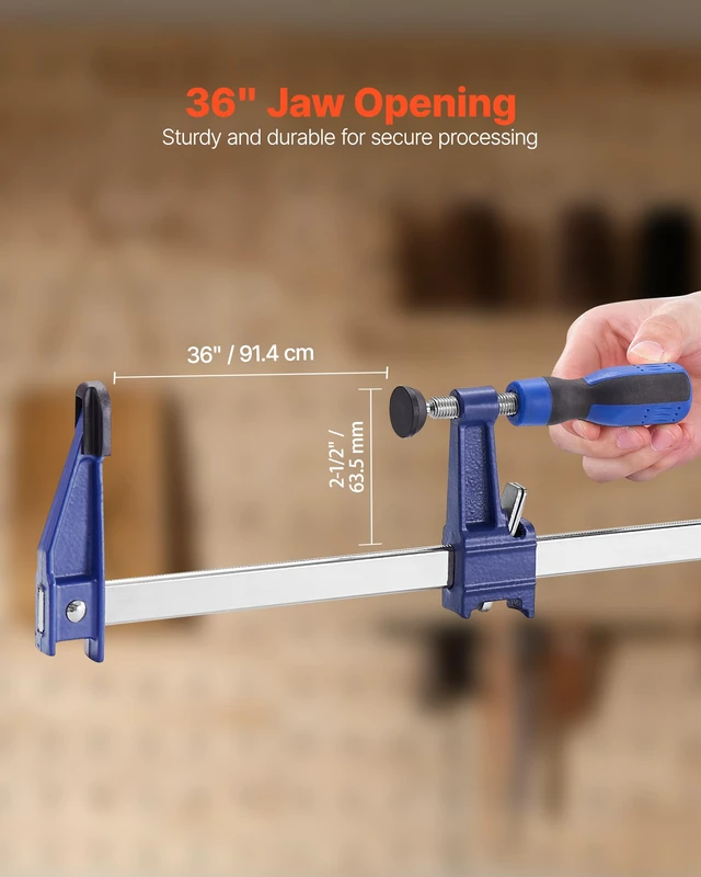 Alt view image 3 of 7 - 36" Bar Clamps for Woodworking, 4-Pack, 600 lbs Load Limit 2-1/2 inch Depth, Lockable F-Clamp, Cast Iron and Carbon Steel, Easy to Use, Metalworking and DIY Projects