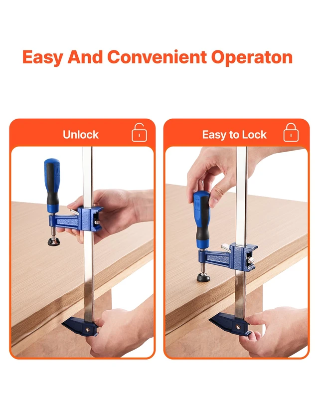 Alt view image 5 of 7 - 36" Bar Clamps for Woodworking, 4-Pack, 600 lbs Load Limit 2-1/2 inch Depth, Lockable F-Clamp, Cast Iron and Carbon Steel, Easy to Use, Metalworking and DIY Projects