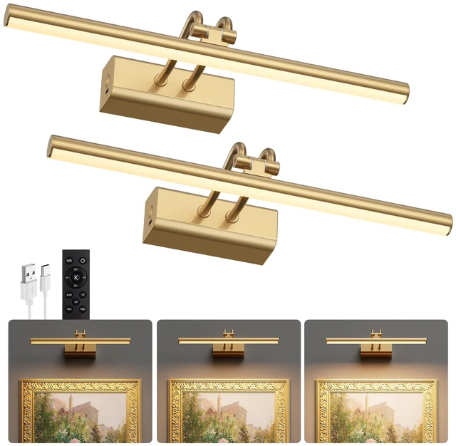 Main image of Battery Operated Wall Light, Set of 2, Gold, RF Remote Control 13.8'' 4000mAh Cordless,Gold Wall Light, Magnetic for Easy to Charge,Timers, Display for Gallery Living Room Bedroom