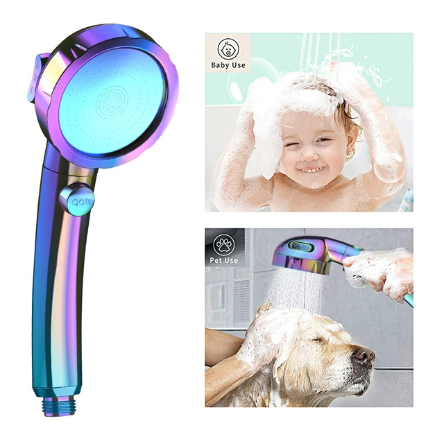 Alt view image 3 of 6 - High Pressure Handheld Shower Head with ON/OFF Switch, 3 Spray Modes, Adjustable Angle Bracket, Radiant Rainbow