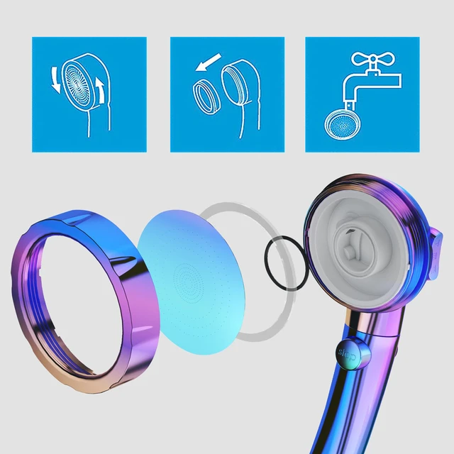 Alt view image 5 of 6 - High Pressure Handheld Shower Head with ON/OFF Switch, 3 Spray Modes, Adjustable Angle Bracket, Radiant Rainbow