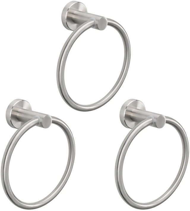 Main image of Bath Towel Ring, Bathroom Hardware Accessories-Thicken Stainless Steel Hand Towel Holder for Bathroom, Modern Round Towel Hanger Wall Mounted (Brushed Nickel, 3 Pack)
