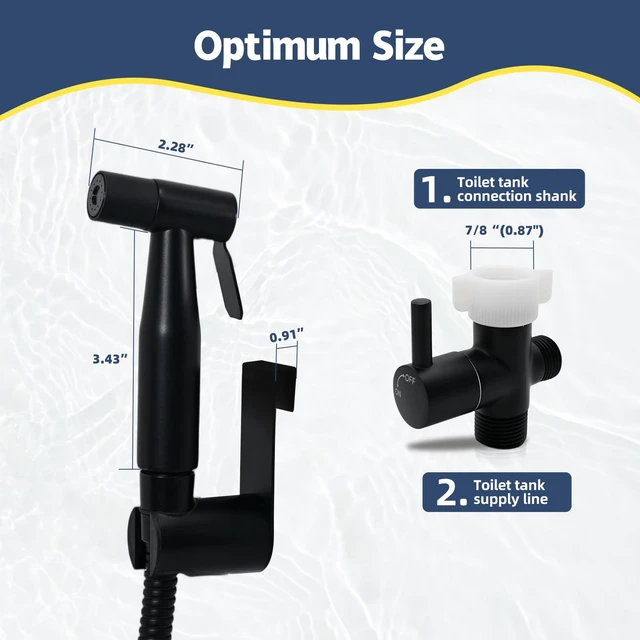 Alt view image 2 of 7 - Handheld Bidet Sprayer for Toilet, Adjustable Water Pressure (Matte Black LeakFree Hose, 7/8" TValve, Fits TwoPiece Toilets, Feminine & Baby Wash, Tank/WallMount, Easy Install, StainlessSteel